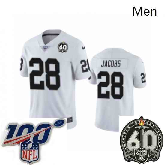 Men Oakland Raiders #28 Josh Jacobs White 60th Anniversary Vapor Untouchable Limited Player 100th Season Football Jersey